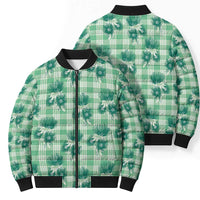 Green Palaka Hawaii Bomber Puffer Jacket Hawaiian Lehua Blossoms