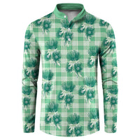 Green Palaka Hawaii Button Sweatshirt Hawaiian Lehua Blossoms