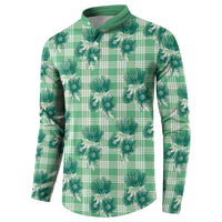 Green Palaka Hawaii Button Sweatshirt Hawaiian Lehua Blossoms