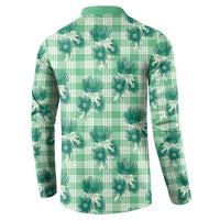 Green Palaka Hawaii Button Sweatshirt Hawaiian Lehua Blossoms
