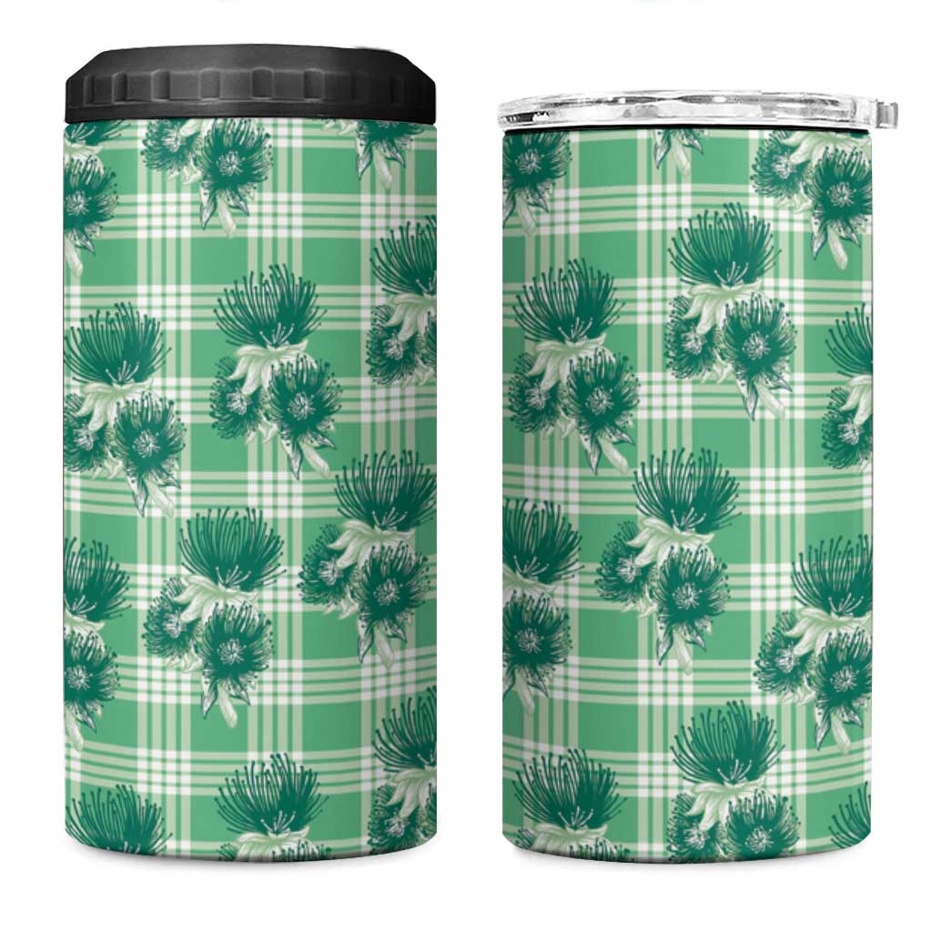 Green Palaka Hawaii 4 in 1 Can Cooler Tumbler Hawaiian Lehua Blossoms LT05 One Size: 16 oz Green - Polynesian Pride