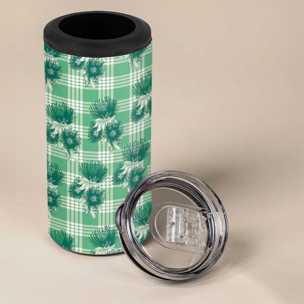 Green Palaka Hawaii 4 in 1 Can Cooler Tumbler Hawaiian Lehua Blossoms LT05 - Polynesian Pride