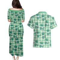 Green Palaka Hawaii Couples Matching Puletasi and Hawaiian Shirt Hawaiian Lehua Blossoms LT05 - Polynesian Pride