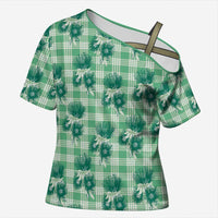 Green Palaka Hawaii Cross Shoulder Shirt Hawaiian Lehua Blossoms