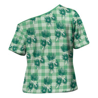 Green Palaka Hawaii Cross Shoulder Shirt Hawaiian Lehua Blossoms