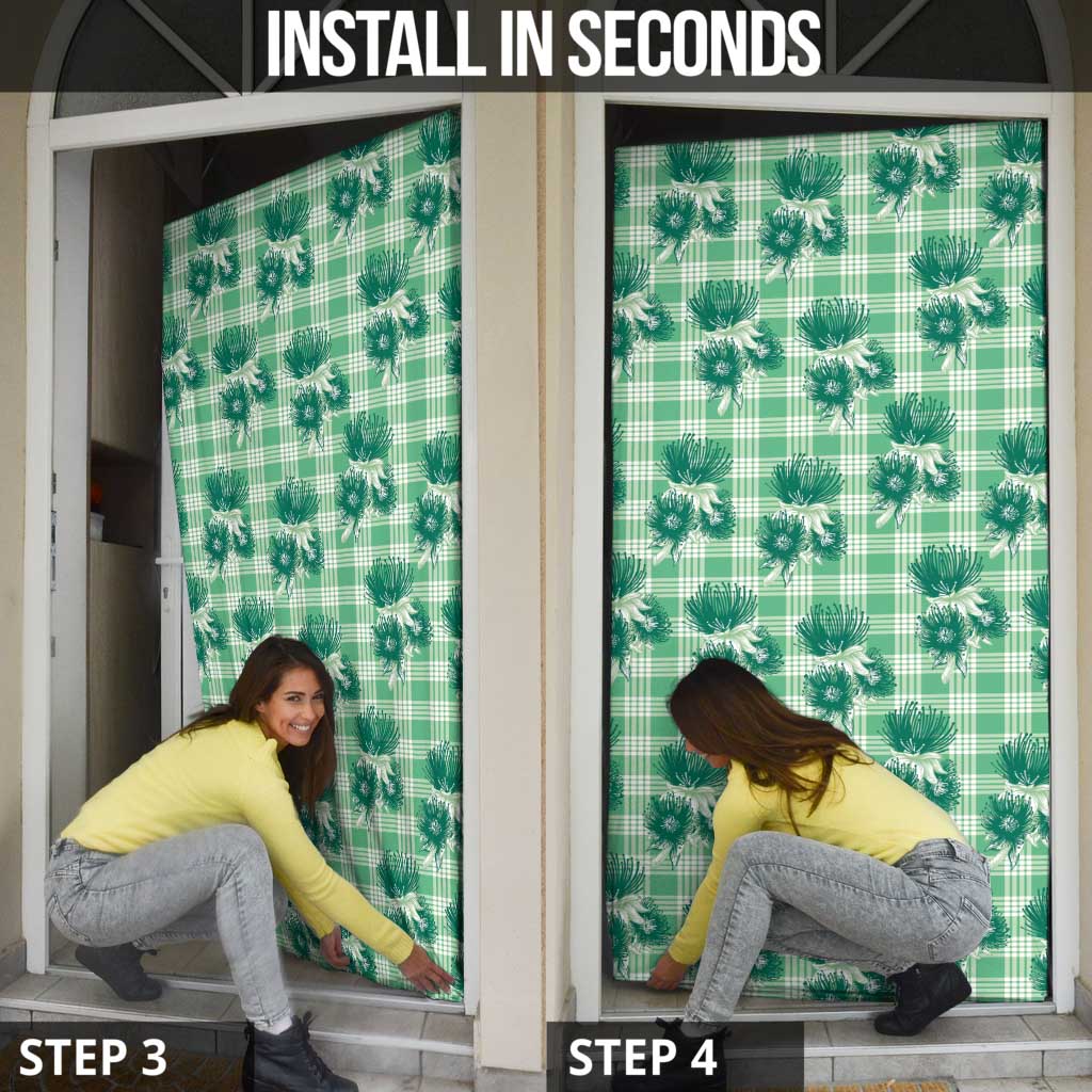 Green Palaka Hawaii Door Cover Hawaiian Lehua Blossoms LT05 - Polynesian Pride