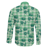 Green Palaka Hawaii Family Matching Long Sleeve Bodycon Dress and Hawaiian Shirt Hawaiian Lehua Blossoms