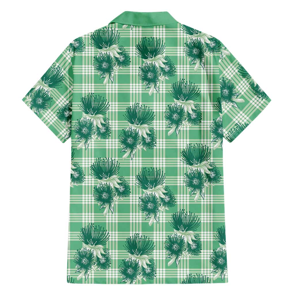 Green Palaka Hawaii Family Matching Short Sleeve Bodycon Dress and Hawaiian Shirt Hawaiian Lehua Blossoms