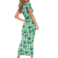 Green Palaka Hawaii Family Matching Short Sleeve Bodycon Dress and Hawaiian Shirt Hawaiian Lehua Blossoms