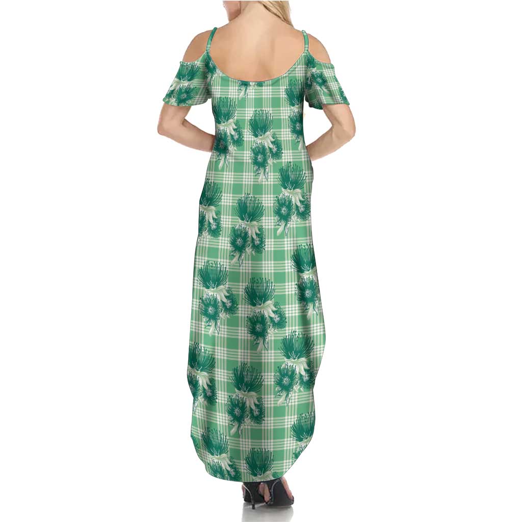 Green Palaka Hawaii Family Matching Summer Maxi Dress and Hawaiian Shirt Hawaiian Lehua Blossoms