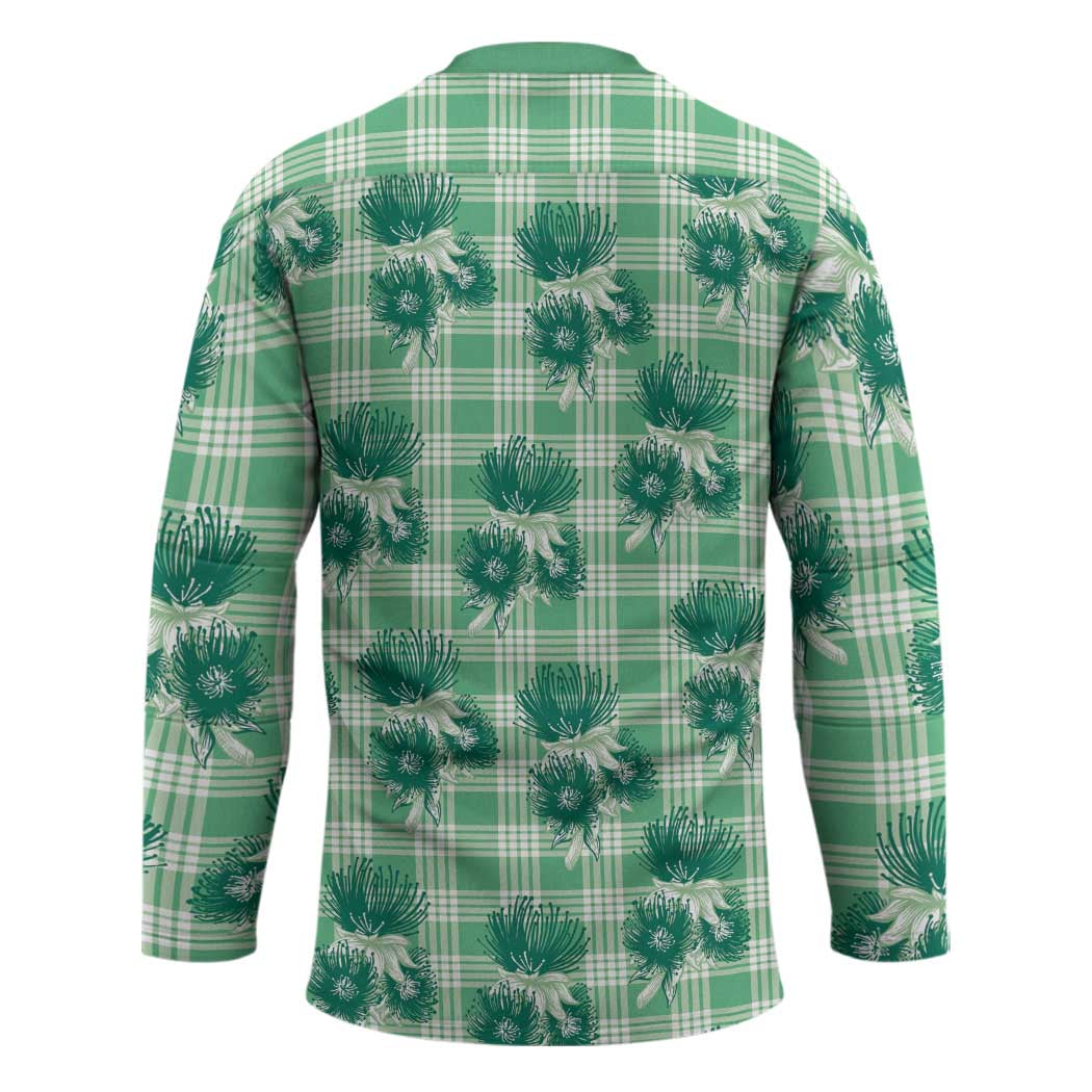 Green Palaka Hawaii Hockey Jersey Hawaiian Lehua Blossoms LT05 - Polynesian Pride