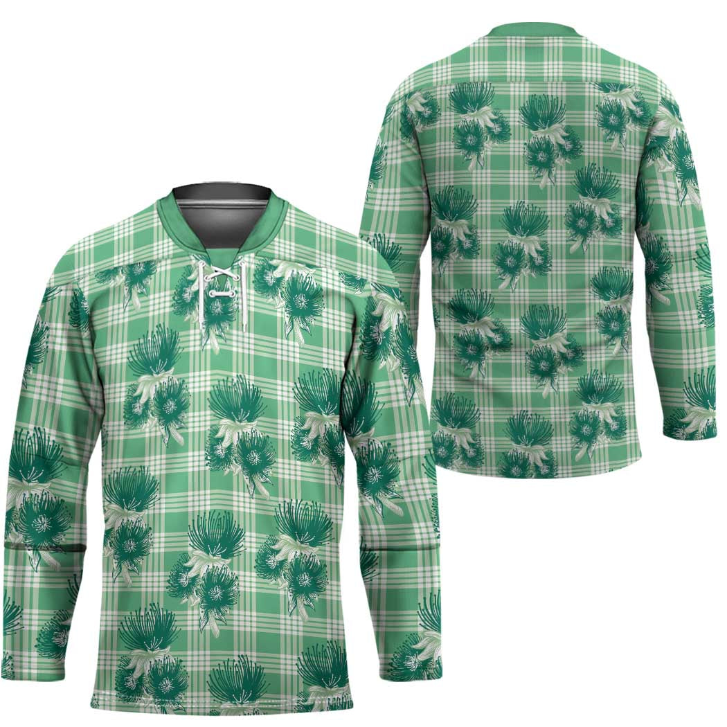 Green Palaka Hawaii Hockey Jersey Hawaiian Lehua Blossoms LT05 - Polynesian Pride