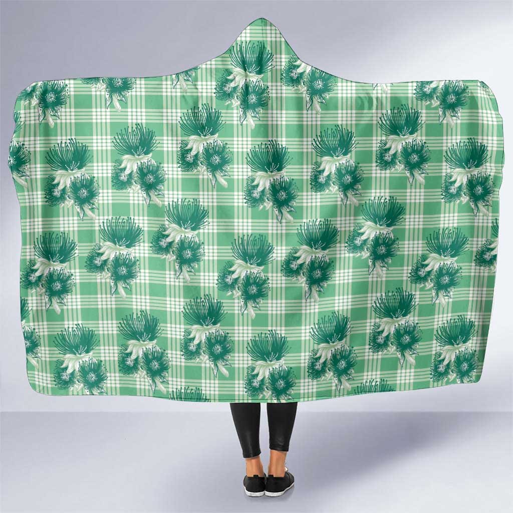 Green Palaka Hawaii Hooded Blanket Hawaiian Lehua Blossoms