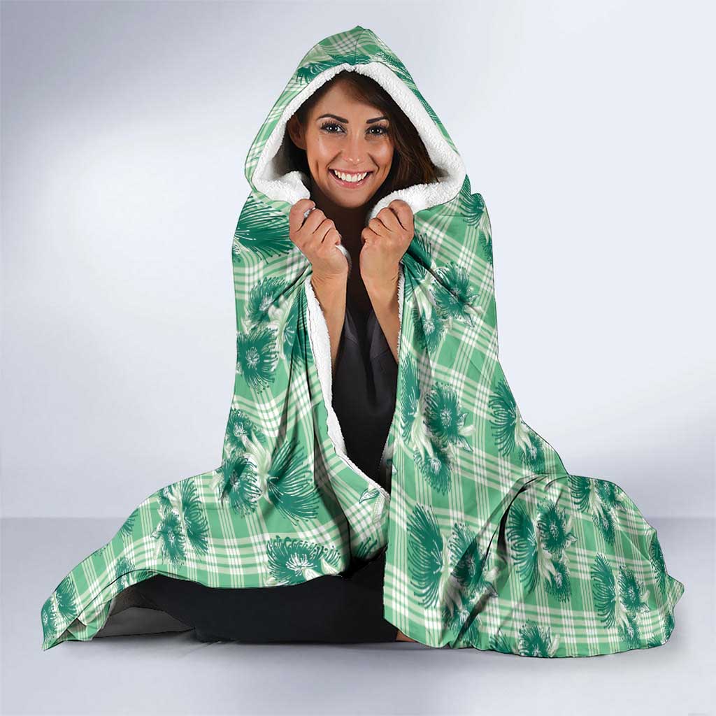 Green Palaka Hawaii Hooded Blanket Hawaiian Lehua Blossoms