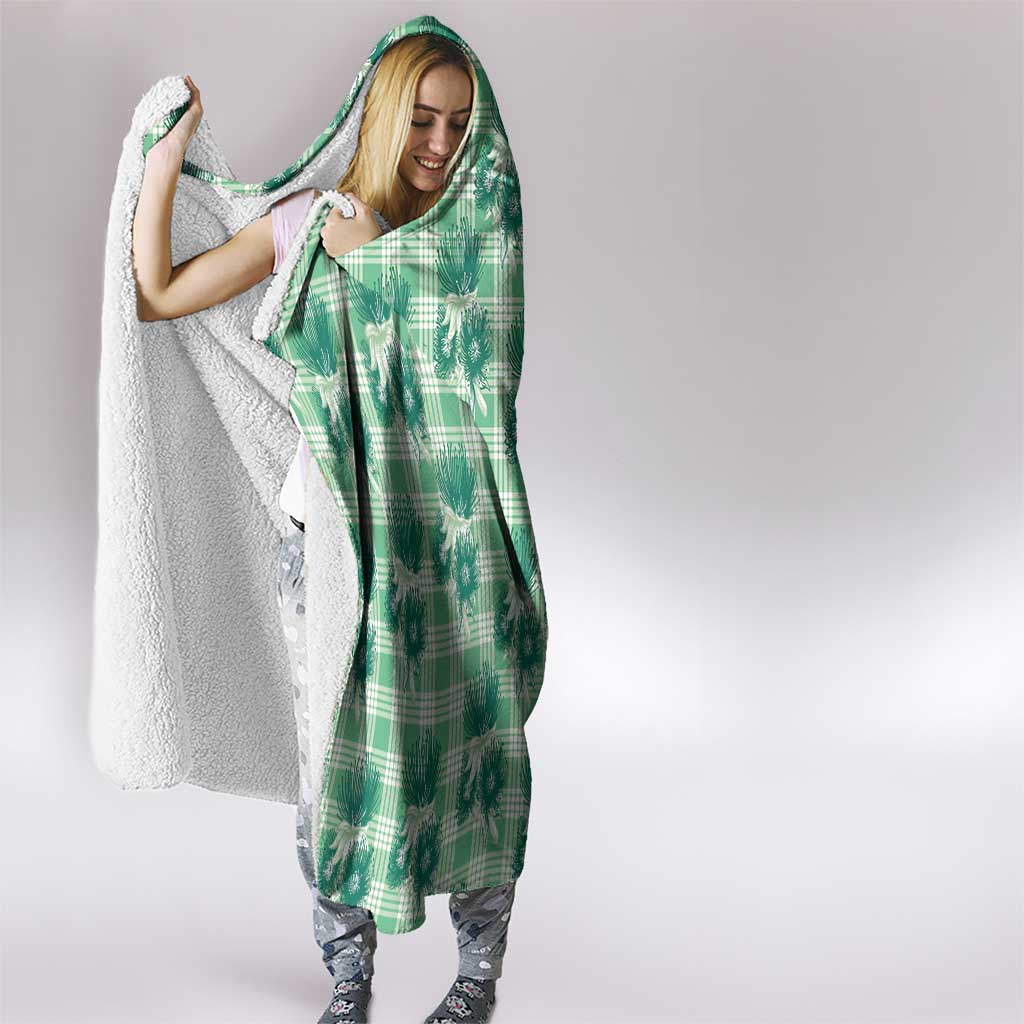 Green Palaka Hawaii Hooded Blanket Hawaiian Lehua Blossoms