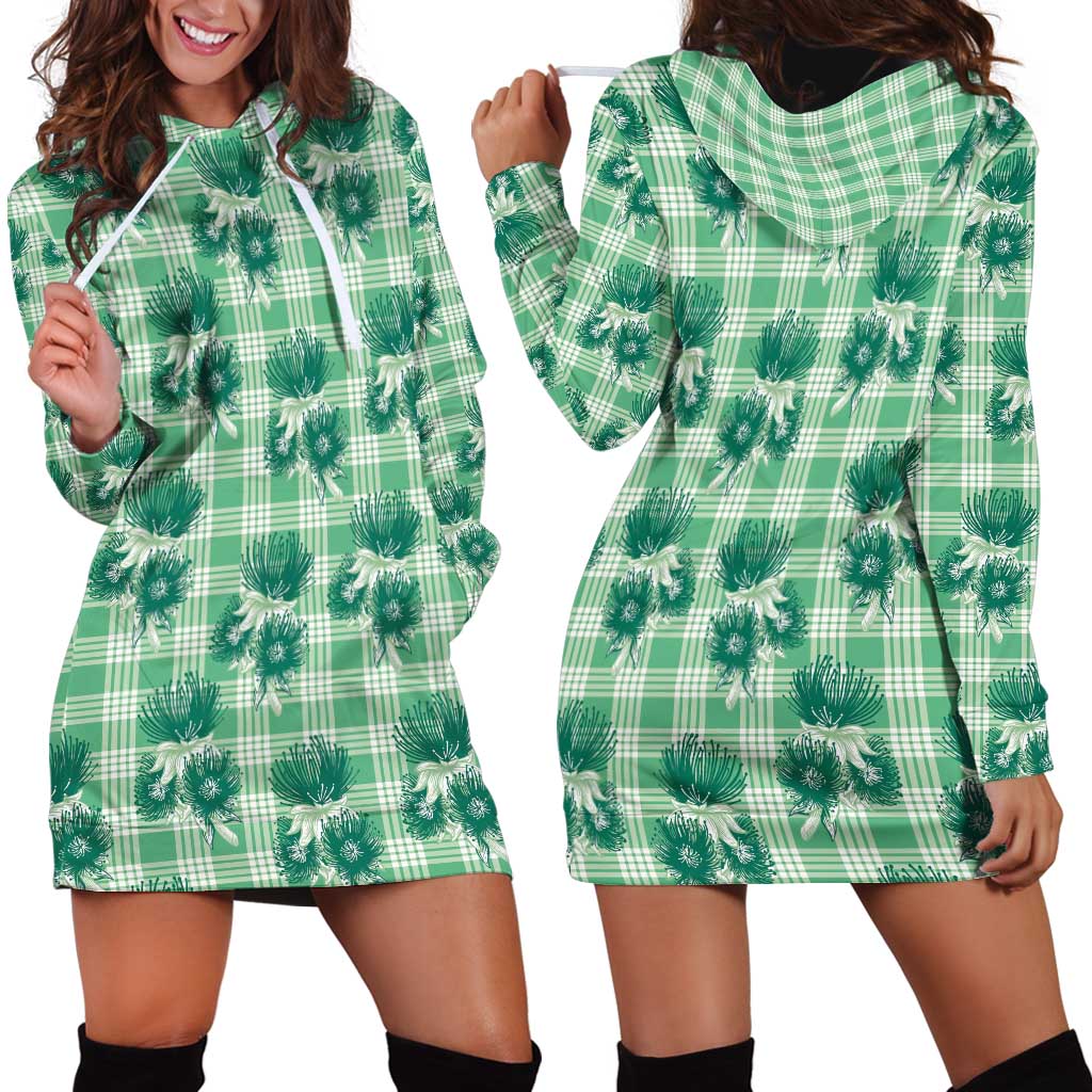 Green Palaka Hawaii Hoodie Dress Hawaiian Lehua Blossoms LT05 - Polynesian Pride