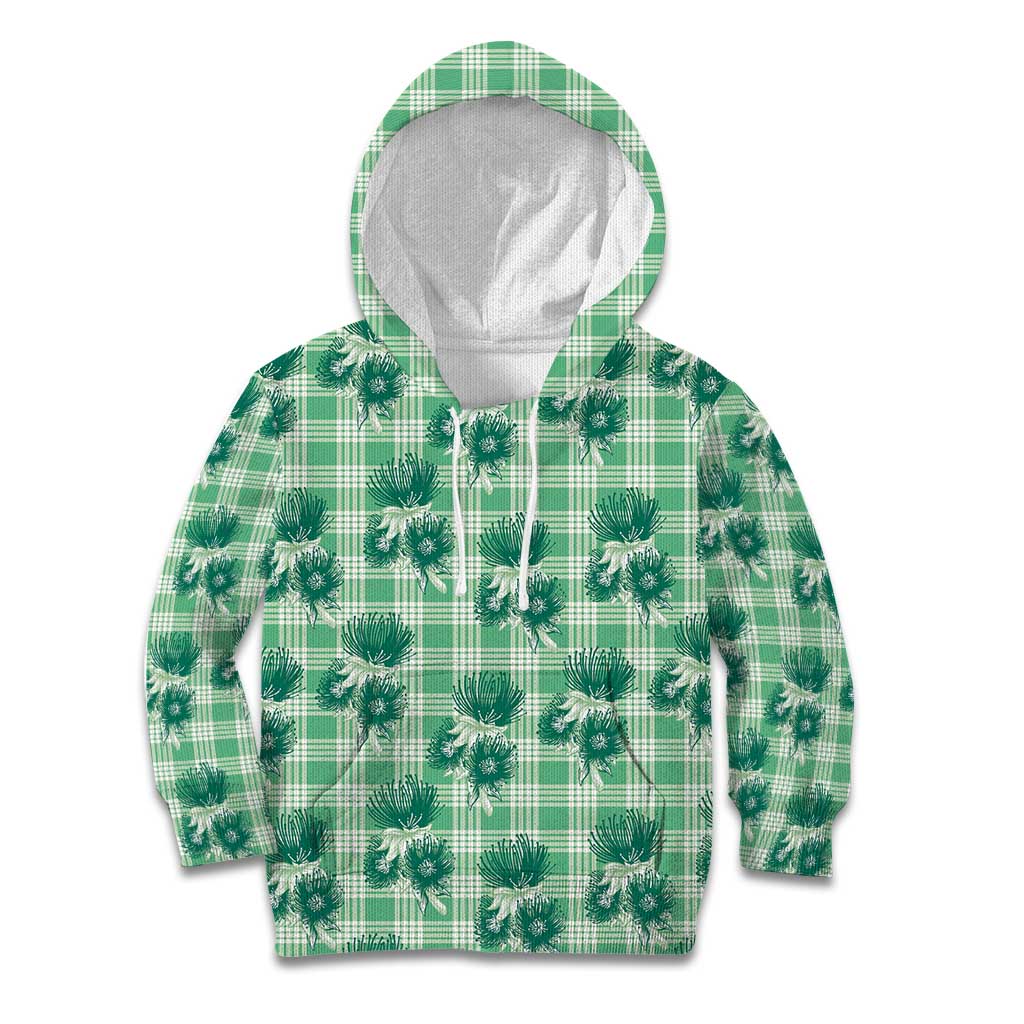 Green Palaka Hawaii Kid Hoodie Hawaiian Lehua Blossoms