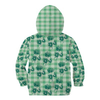 Green Palaka Hawaii Kid Hoodie Hawaiian Lehua Blossoms
