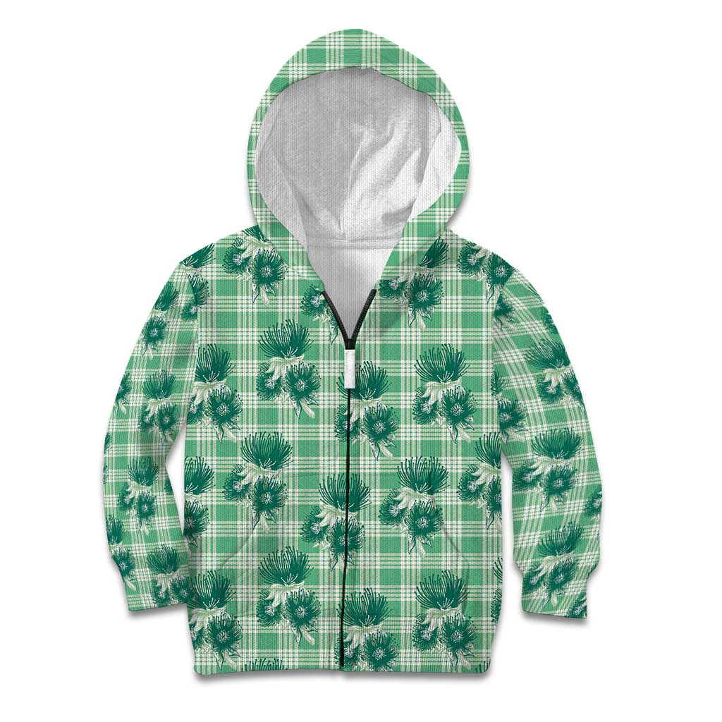 Green Palaka Hawaii Kid Hoodie Hawaiian Lehua Blossoms
