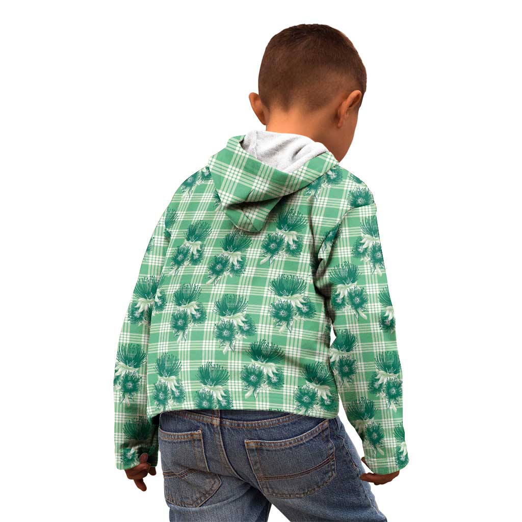 Green Palaka Hawaii Kid Hoodie Hawaiian Lehua Blossoms