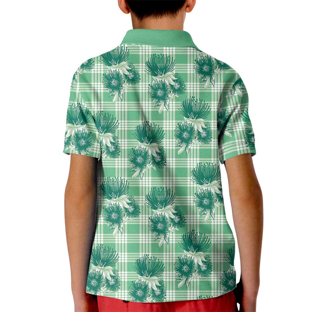 Green Palaka Hawaii Kid Polo Shirt Hawaiian Lehua Blossoms LT05 - Polynesian Pride