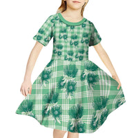 Green Palaka Hawaii Kid Short Sleeve Dress Hawaiian Lehua Blossoms LT05 - Polynesian Pride