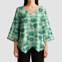 Green Palaka Hawaii Kimono Sleeve Blouse Hawaiian Lehua Blossoms LT05 - Polynesian Pride