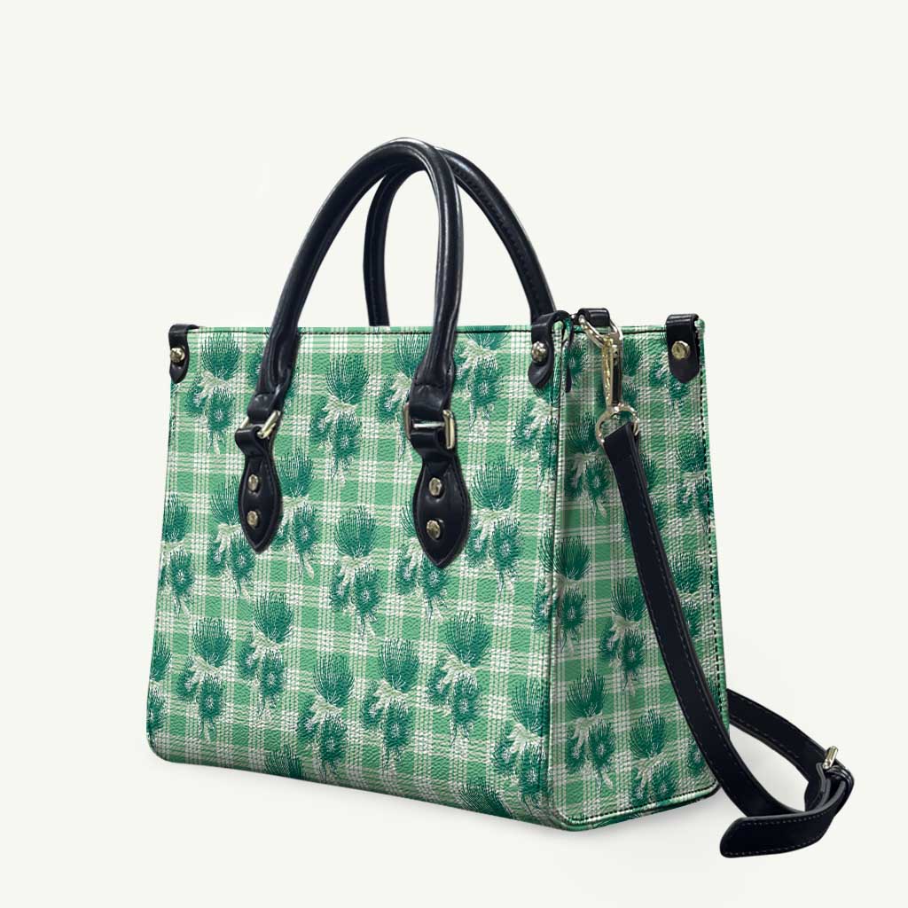 Green Palaka Hawaii Leather Bag Hawaiian Lehua Blossoms LT05 Green - Polynesian Pride