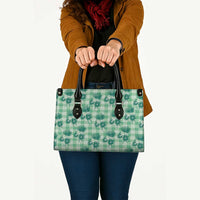 Green Palaka Hawaii Leather Bag Hawaiian Lehua Blossoms LT05 - Polynesian Pride