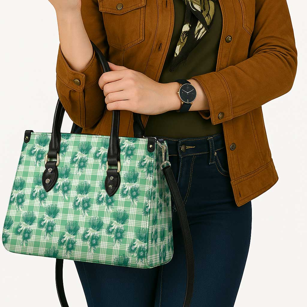 Green Palaka Hawaii Leather Bag Hawaiian Lehua Blossoms LT05 - Polynesian Pride