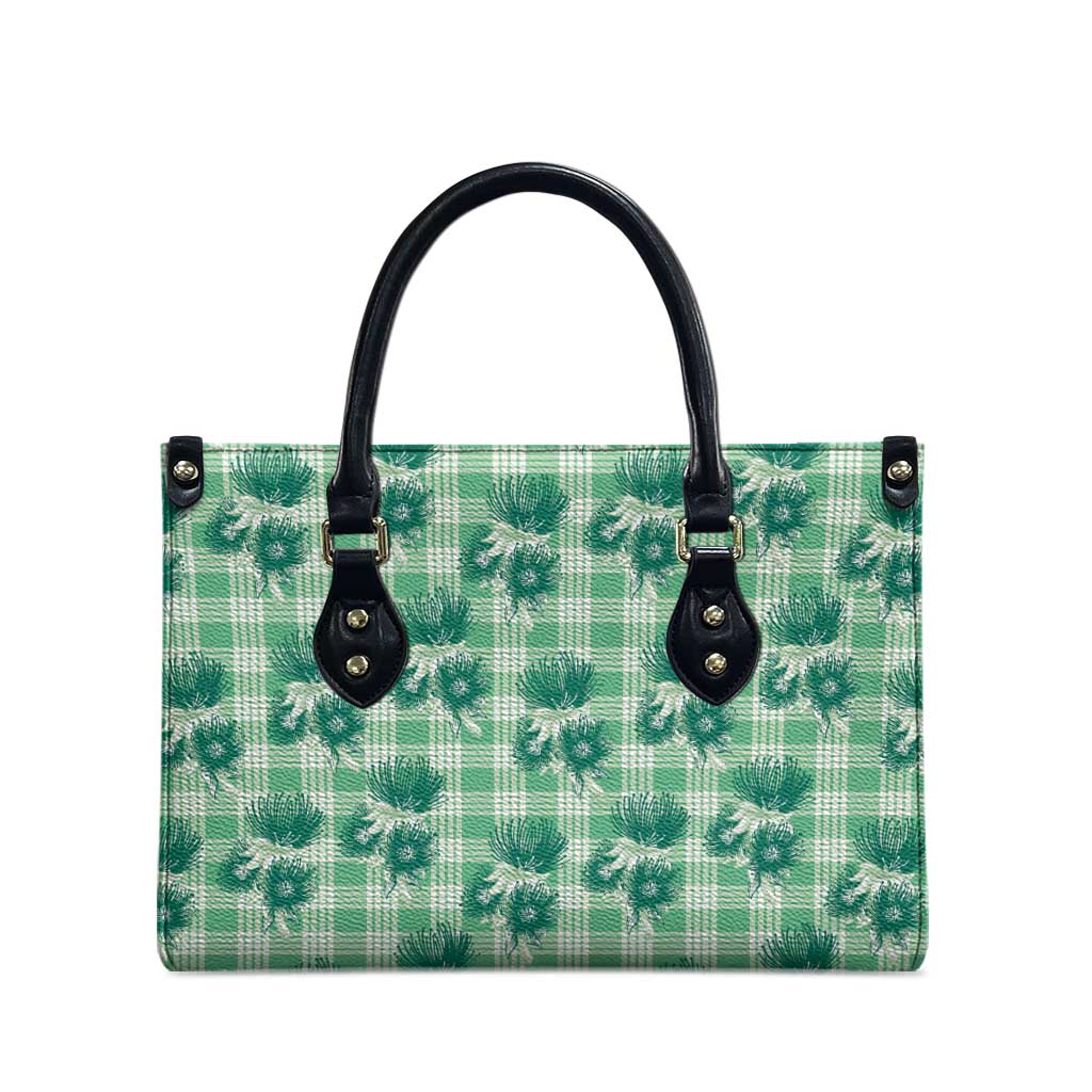 Green Palaka Hawaii Leather Bag Hawaiian Lehua Blossoms LT05 - Polynesian Pride