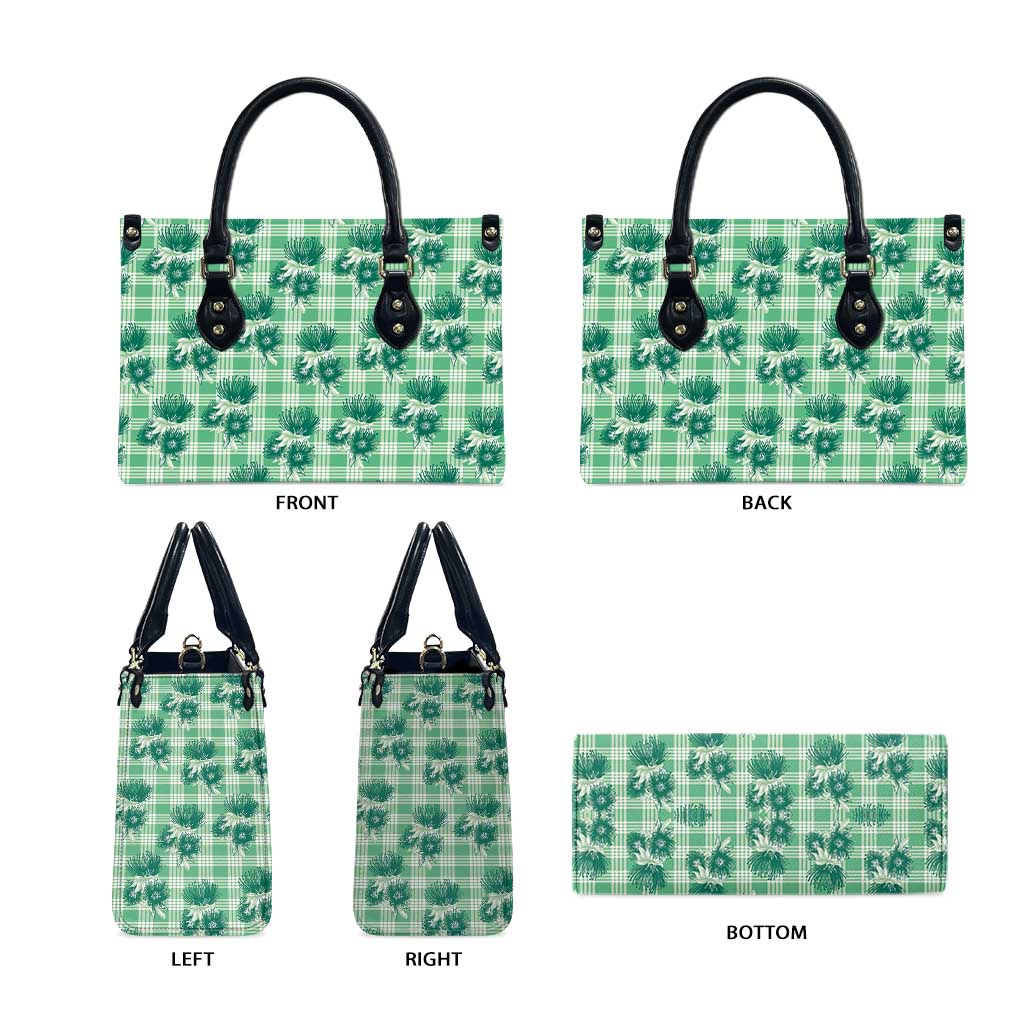 Green Palaka Hawaii Leather Bag Hawaiian Lehua Blossoms LT05 - Polynesian Pride