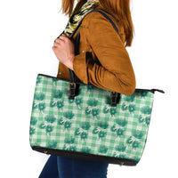 Green Palaka Hawaii Leather Tote Bag Hawaiian Lehua Blossoms