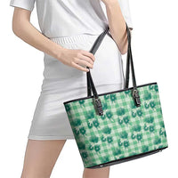 Green Palaka Hawaii Leather Tote Bag Hawaiian Lehua Blossoms