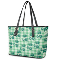 Green Palaka Hawaii Leather Tote Bag Hawaiian Lehua Blossoms