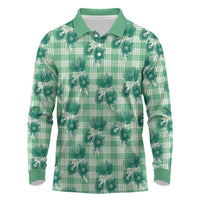 Green Palaka Hawaii Long Sleeve Polo Shirt Hawaiian Lehua Blossoms LT05 Green - Polynesian Pride