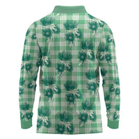 Green Palaka Hawaii Long Sleeve Polo Shirt Hawaiian Lehua Blossoms LT05 - Polynesian Pride