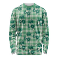 Green Palaka Hawaii Long Sleeve Shirt Hawaiian Lehua Blossoms