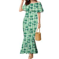 Green Palaka Hawaii Mermaid Dress Hawaiian Lehua Blossoms LT05 Women Green - Polynesian Pride