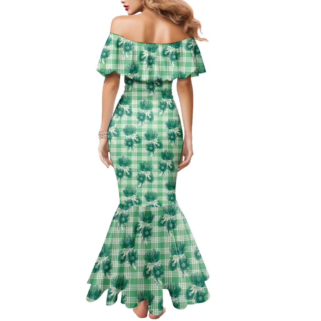 Green Palaka Hawaii Mermaid Dress Hawaiian Lehua Blossoms LT05 - Polynesian Pride