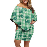 Green Palaka Hawaii Off Shoulder Short Dress Hawaiian Lehua Blossoms LT05 Women Green - Polynesian Pride