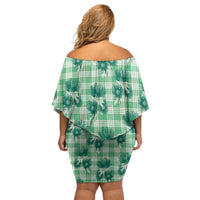 Green Palaka Hawaii Off Shoulder Short Dress Hawaiian Lehua Blossoms LT05 - Polynesian Pride