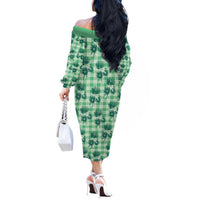 Green Palaka Hawaii Off The Shoulder Long Sleeve Dress Hawaiian Lehua Blossoms LT05 - Polynesian Pride