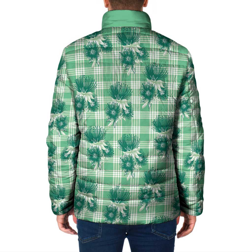 Green Palaka Hawaii Padded Jacket Hawaiian Lehua Blossoms