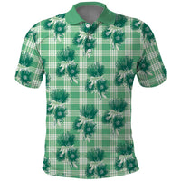 Green Palaka Hawaii Polo Shirt Hawaiian Lehua Blossoms LT05 Green - Polynesian Pride