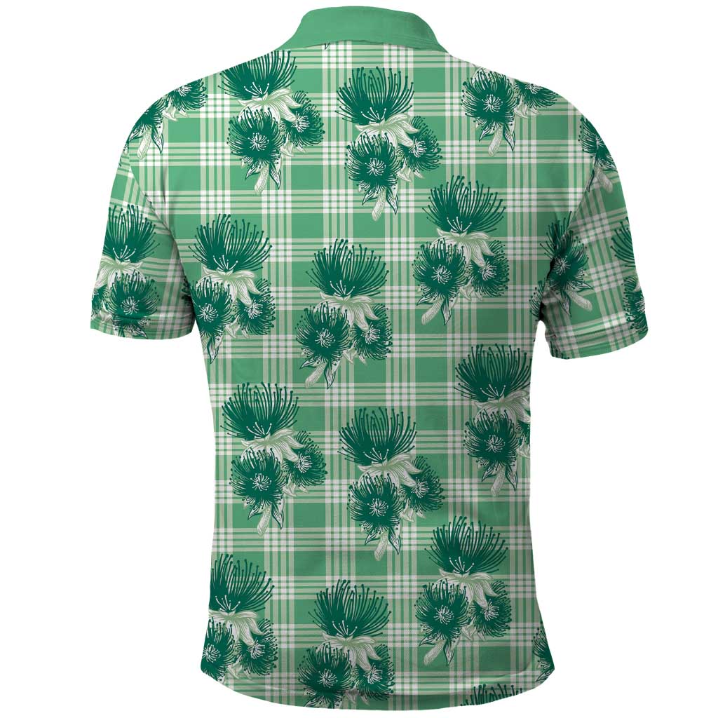 Green Palaka Hawaii Polo Shirt Hawaiian Lehua Blossoms LT05 - Polynesian Pride