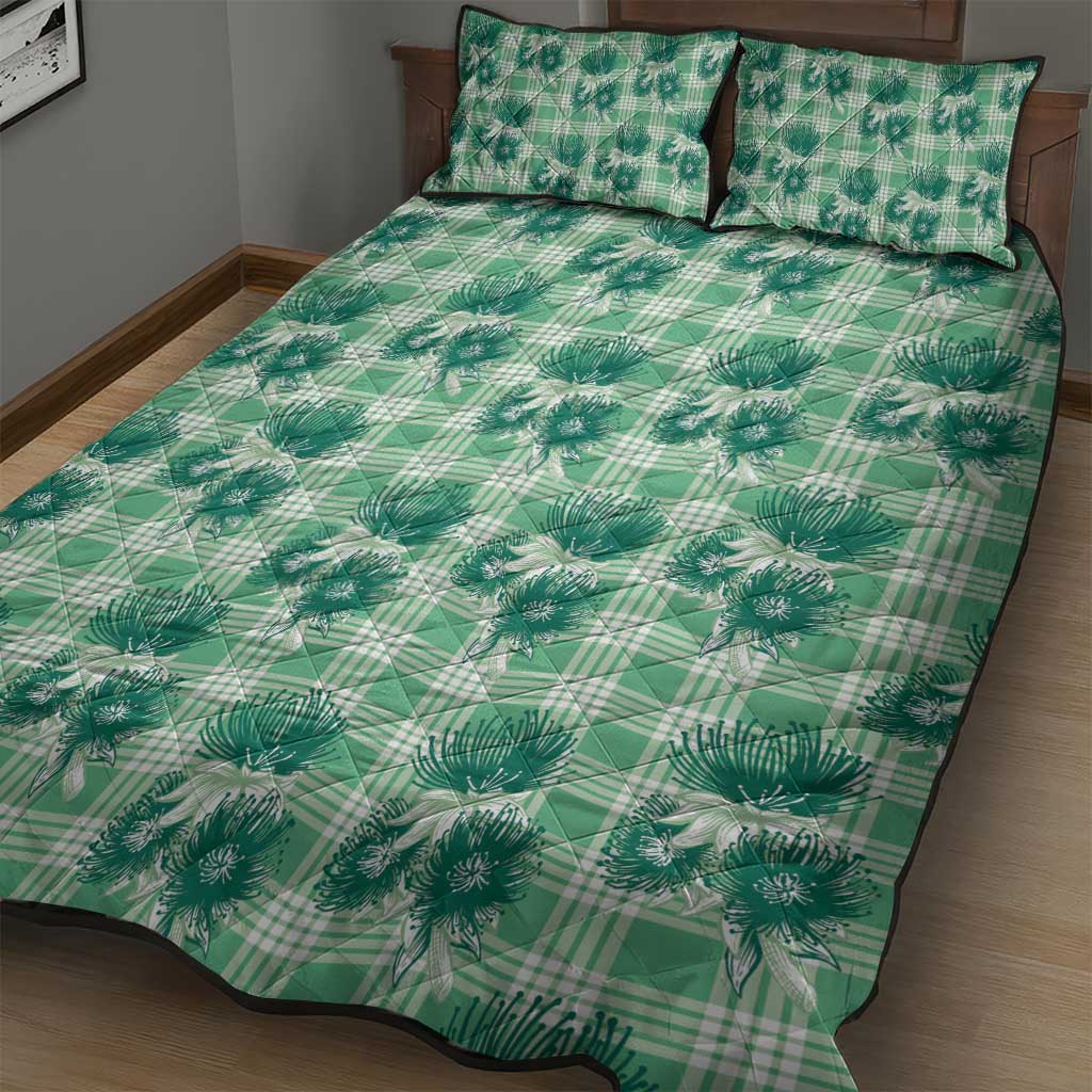 Green Palaka Hawaii Quilt Bed Set Hawaiian Lehua Blossoms LT05 - Polynesian Pride