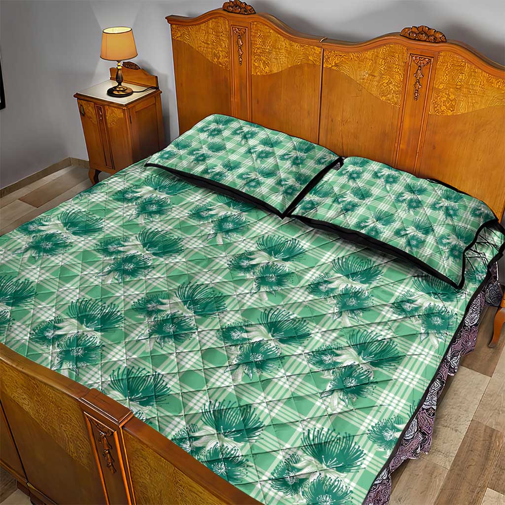 Green Palaka Hawaii Quilt Bed Set Hawaiian Lehua Blossoms LT05 - Polynesian Pride