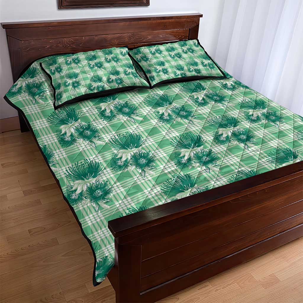 Green Palaka Hawaii Quilt Bed Set Hawaiian Lehua Blossoms LT05 - Polynesian Pride