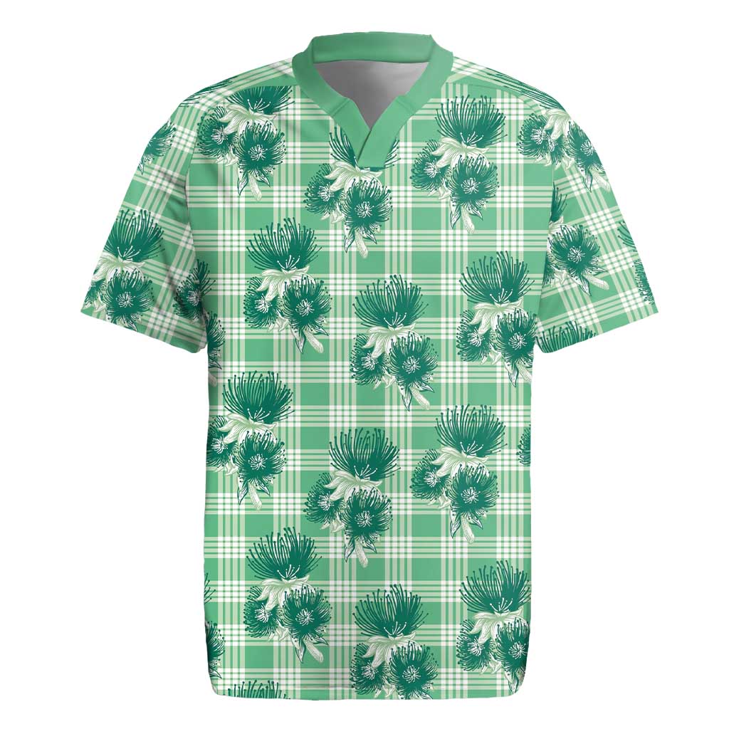 Green Palaka Hawaii Rugby Jersey Hawaiian Lehua Blossoms LT05 Green - Polynesian Pride